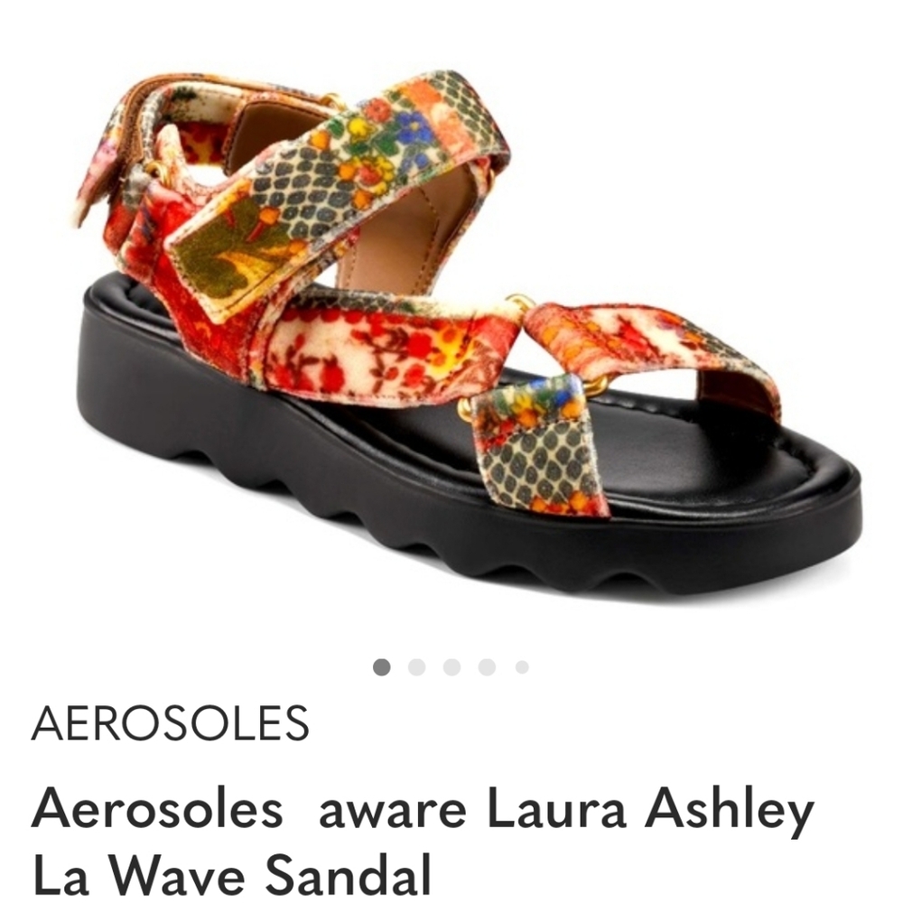 Aerosoles Aware Laura Ashley La Wave Multicolor Floral Velvet Strap Sandal